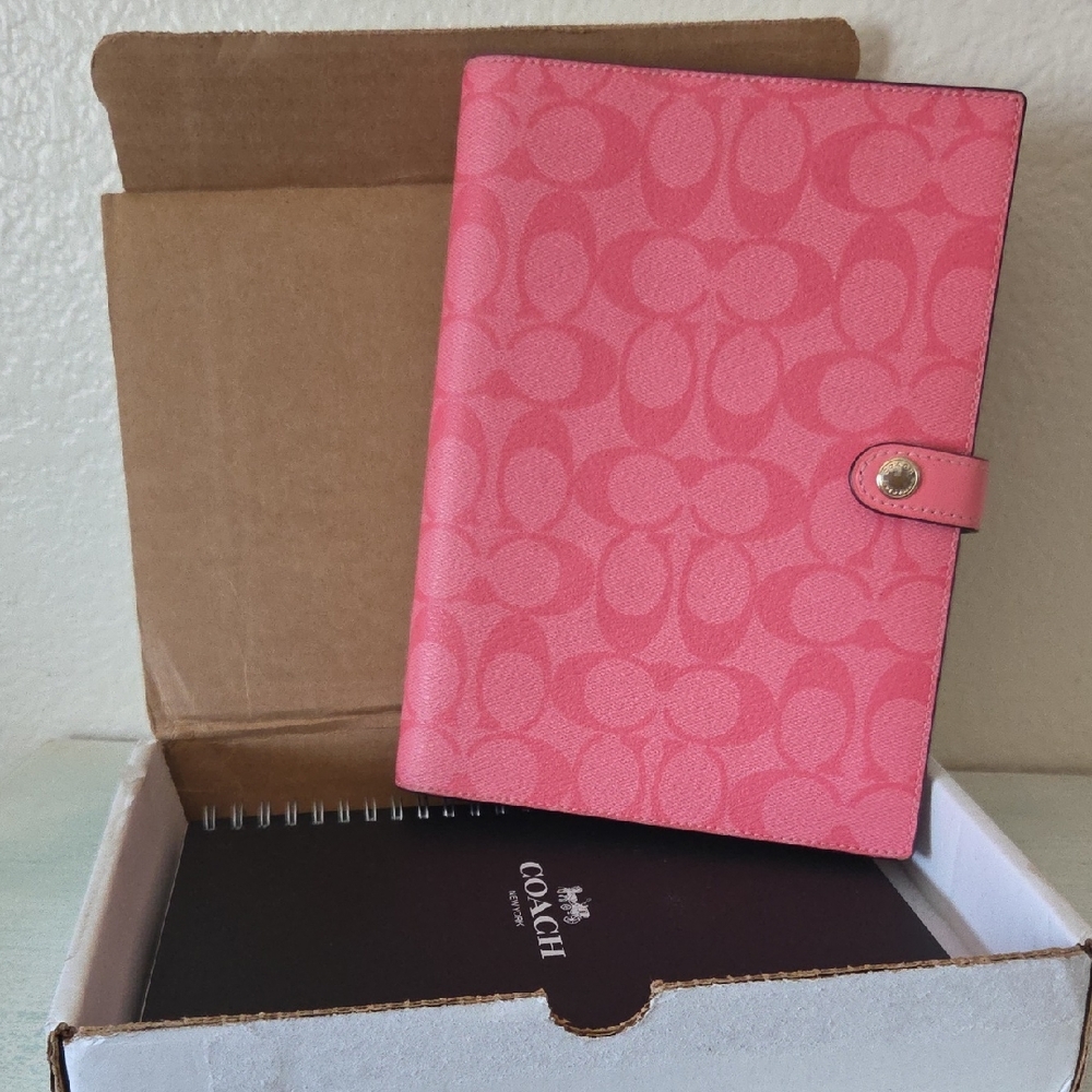 Coach Pink Lemonade Signature Pattern Leather Cover Notebook Journal + Refill!